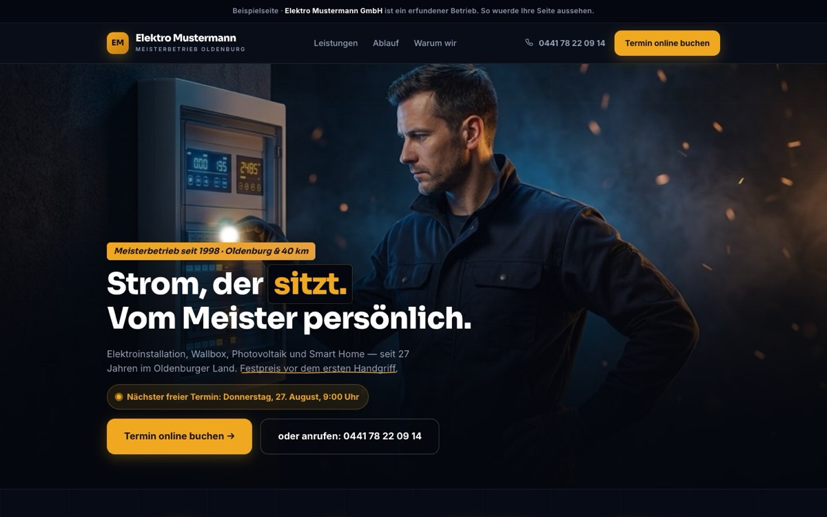 Beispielseite Elektro Mustermann mit Kino-Hero