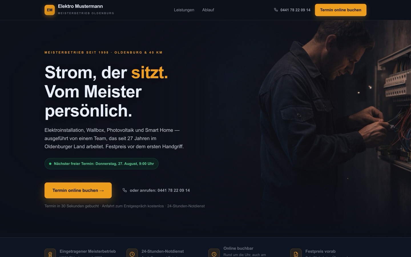 Handwerker-Website auf dem Desktop