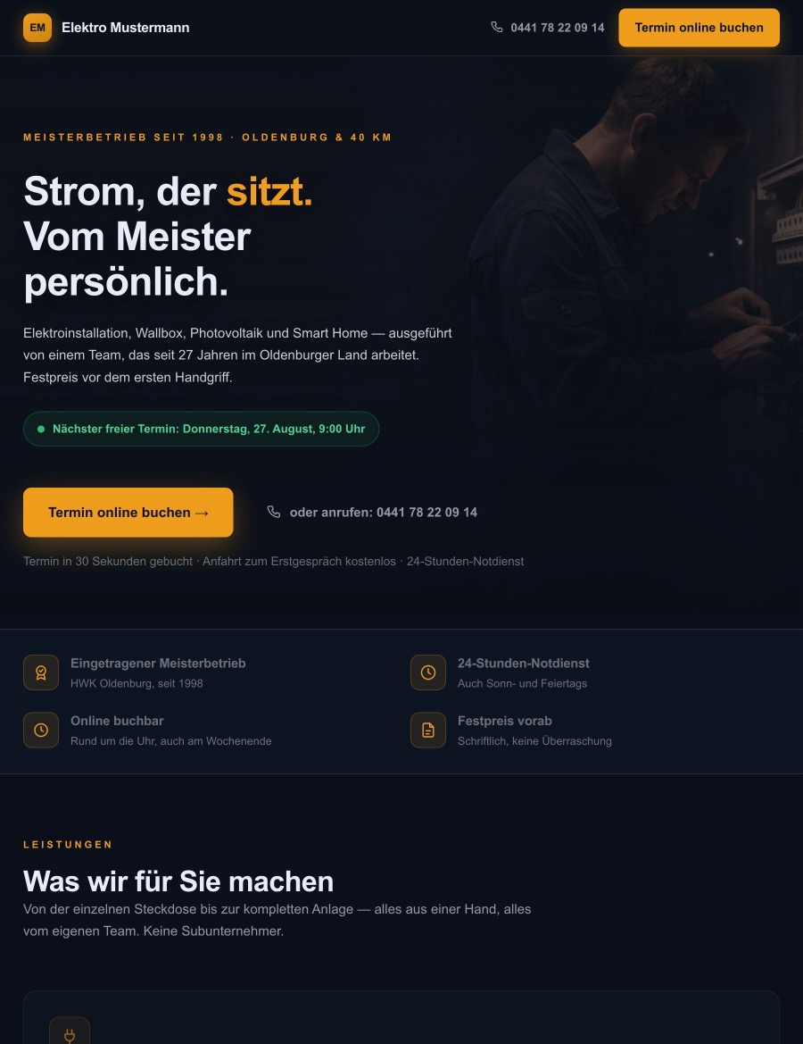 Dieselbe Website auf dem Tablet